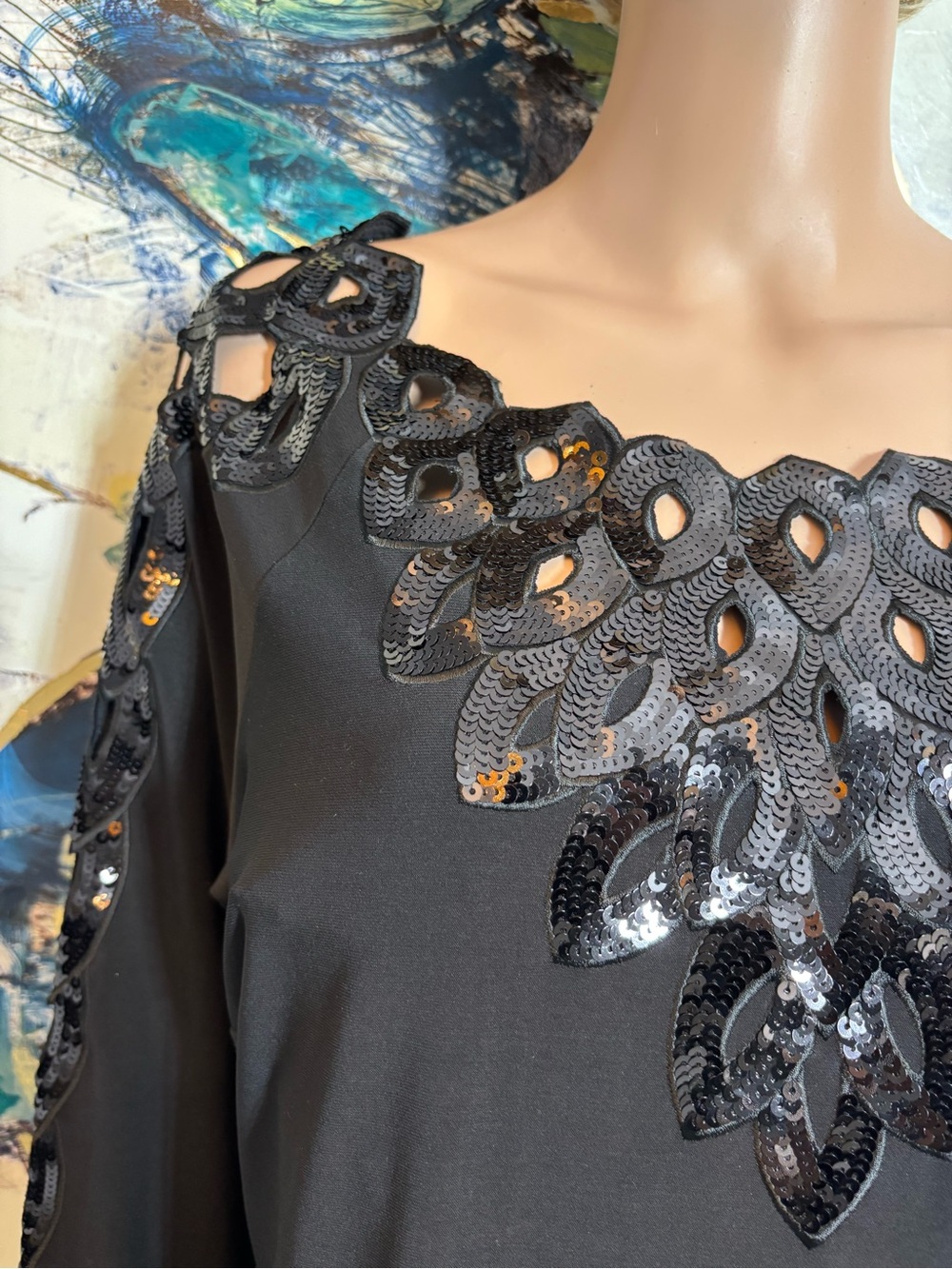 cleo Black Long Sleeve Embellished Cocktail Dress - Picture 5 of 15